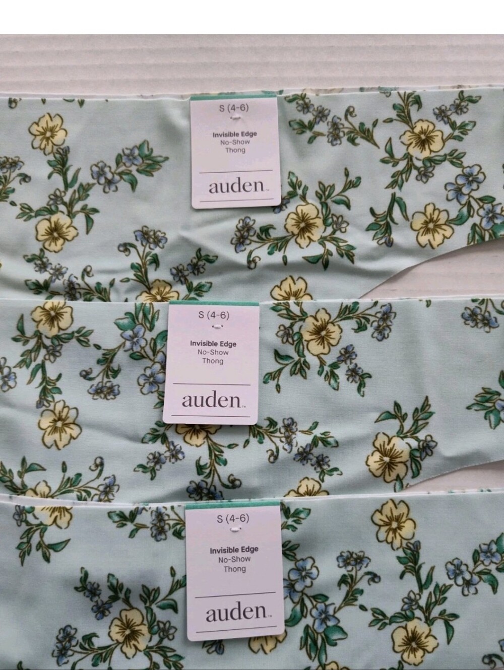 Auden Invisible Edge No Show Thongs Mint Floral Size Small Lot Of 3 Pr Panties